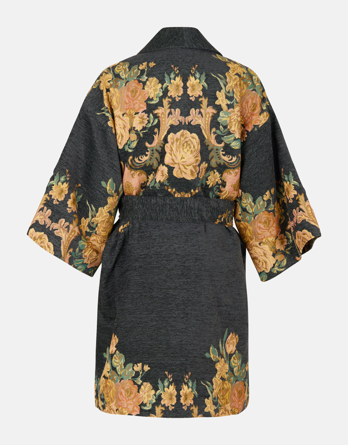 Jacquard Bloemenprint Kimono Donkergrijs SHOEBY WOMEN