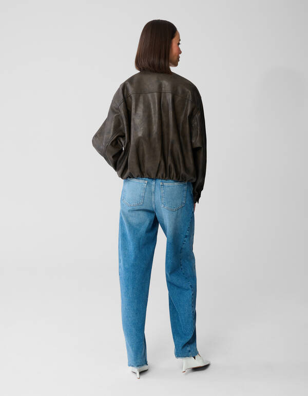 Washed Vegan Leren Bomber Bruin SHOEBY WOMEN