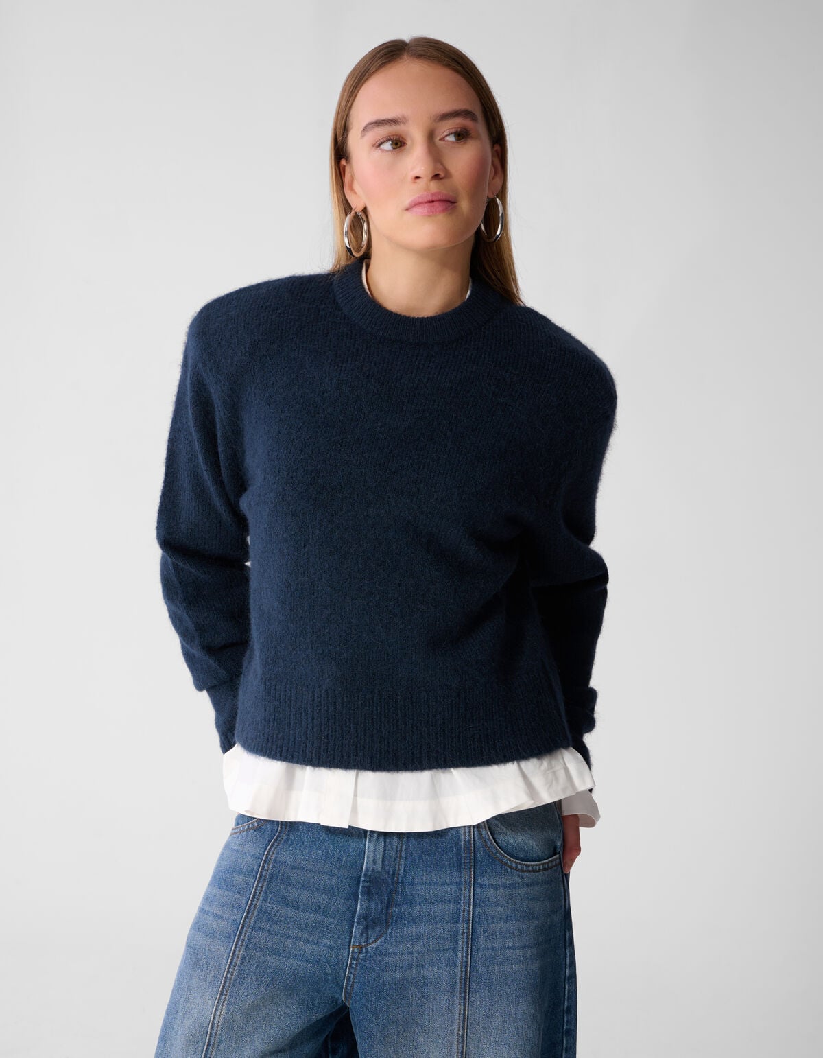 Shoulder Crew Gebreide Trui Donkerblauw SHOEBY WOMEN