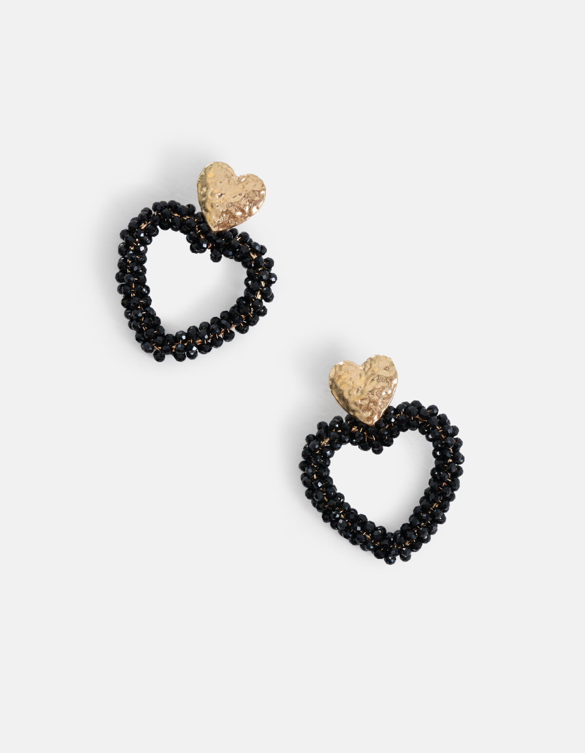 Beaded Hartjes Oorbellen Zwart SHOEBY ACCESSOIRES