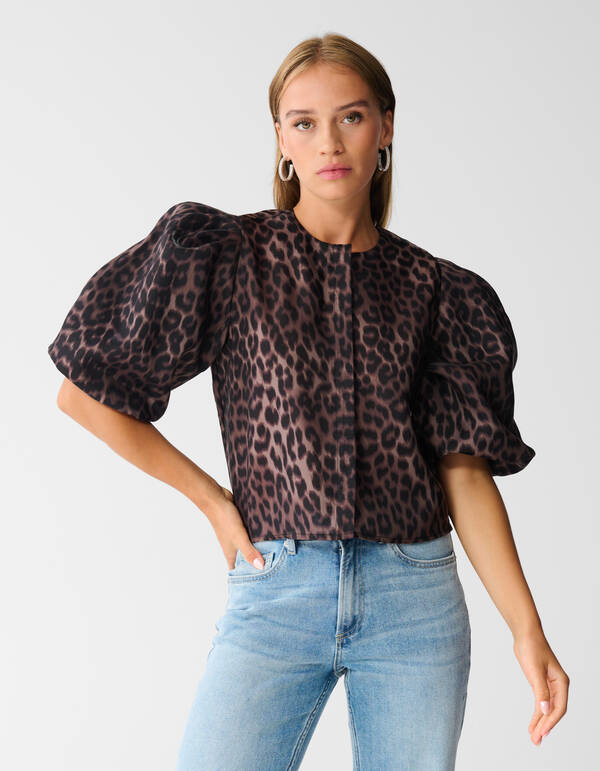 Puff Leopard Blouse Donkerbruin SHOEBY WOMEN