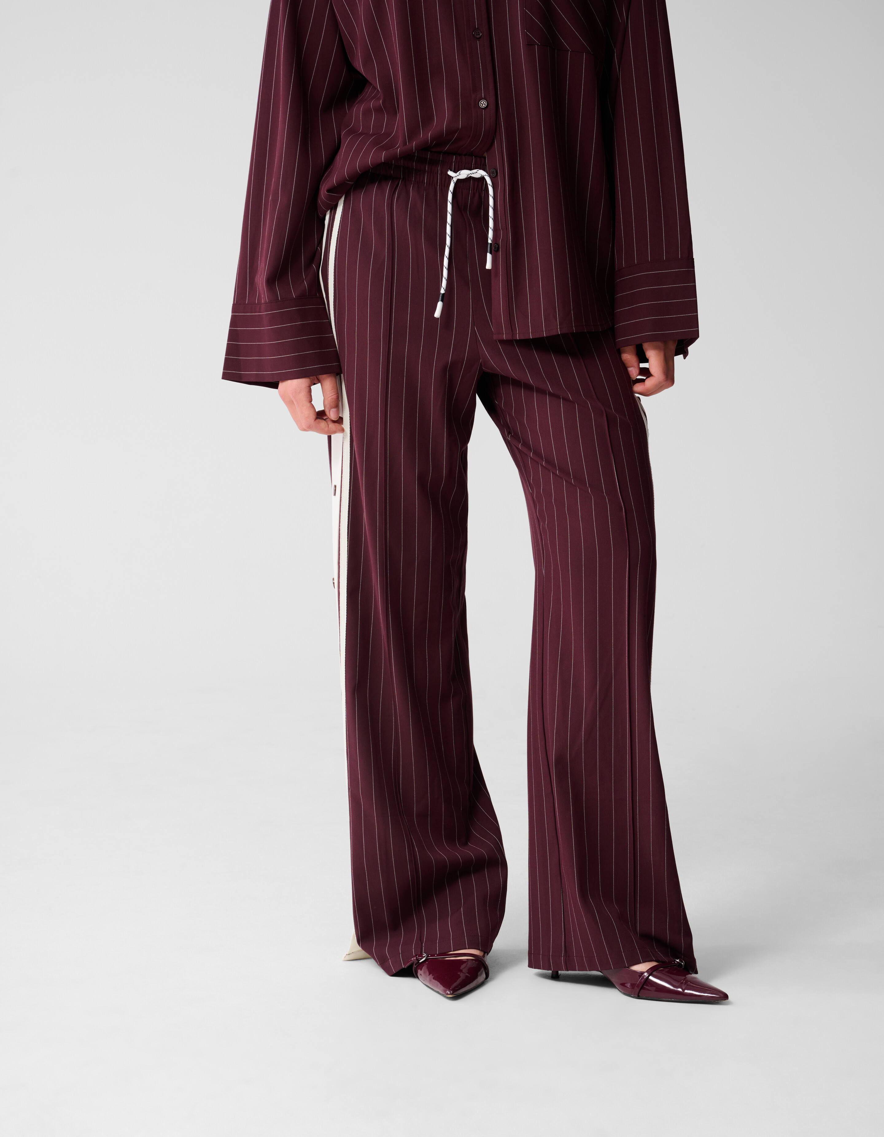 Pinstripe Wide Leg Broek Donkerrood SHOEBY WOMEN