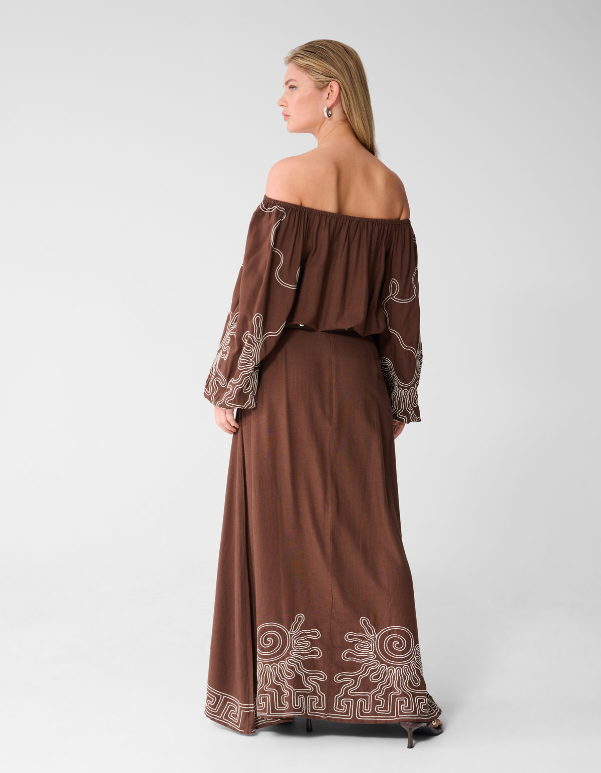 Embroidery Maxi Rok Bruin SHOEBY WOMEN