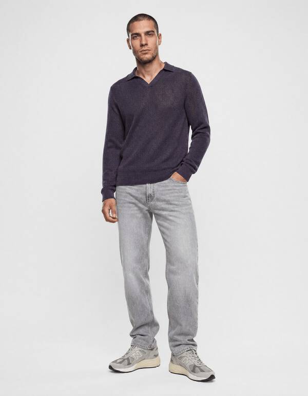 Longsleeve Knit Polo Donkerpaars SHOEBY MEN