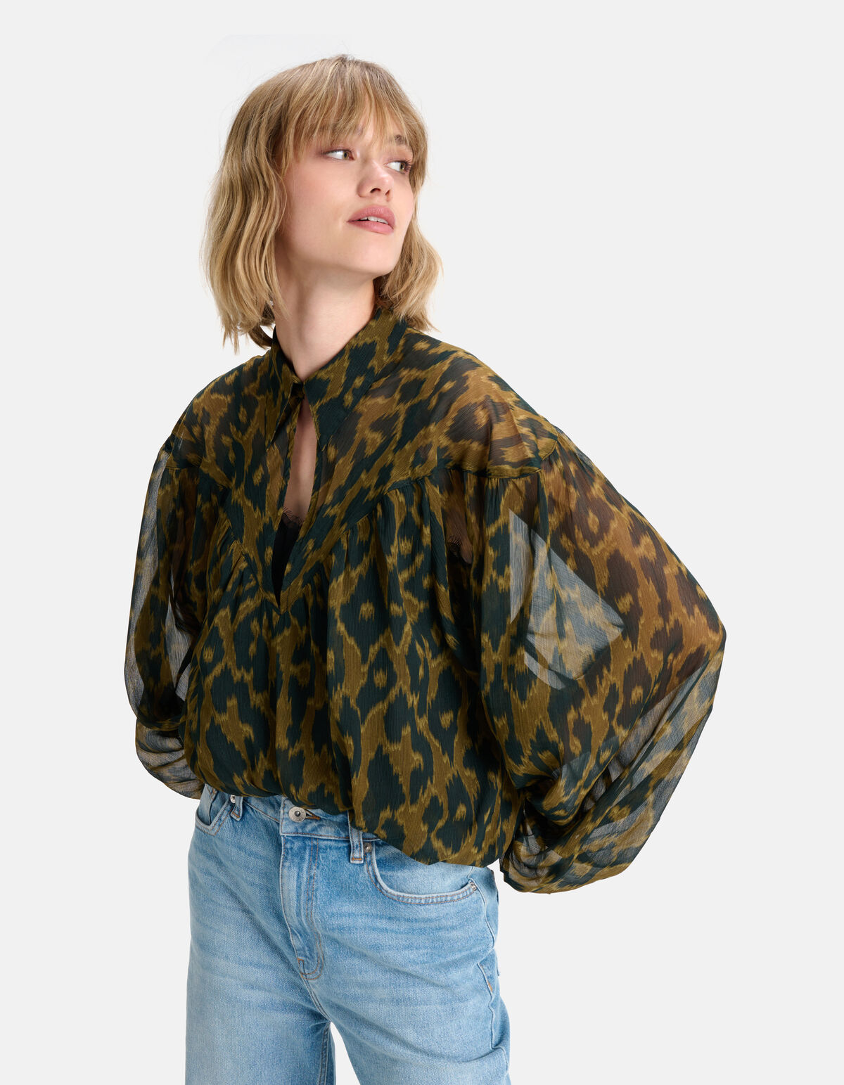 Leopard Print Blouse Donkergroen SHOEBY WOMEN