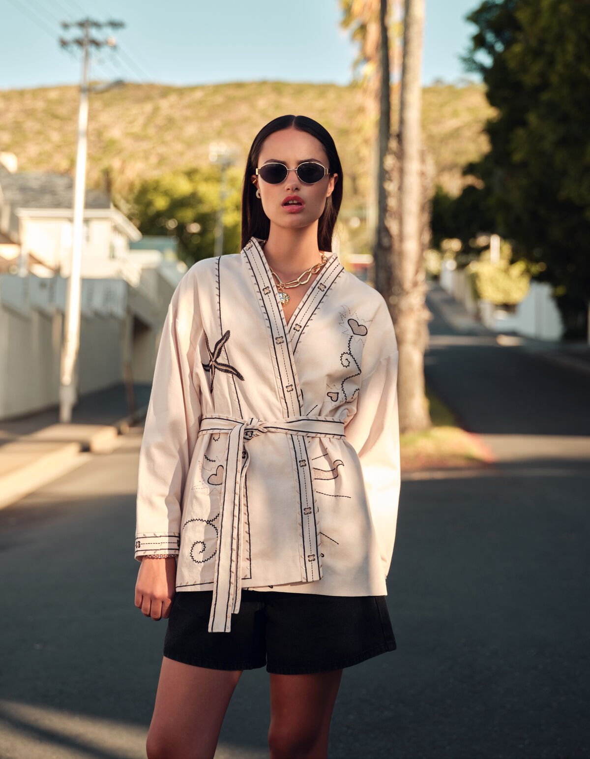 Artwork Kimono Jacket Gebroken Wit SHOEBY WOMEN