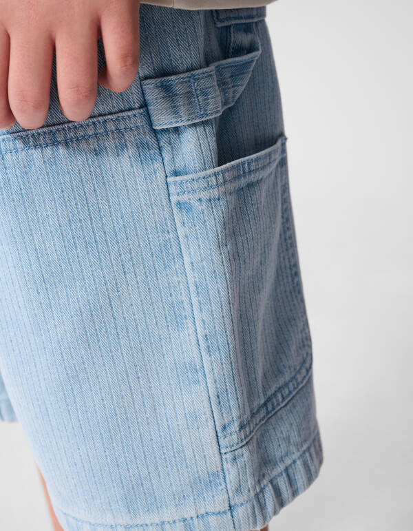 Striped Carpenter Denim Short Lichtblauw SHOEBY BOYS