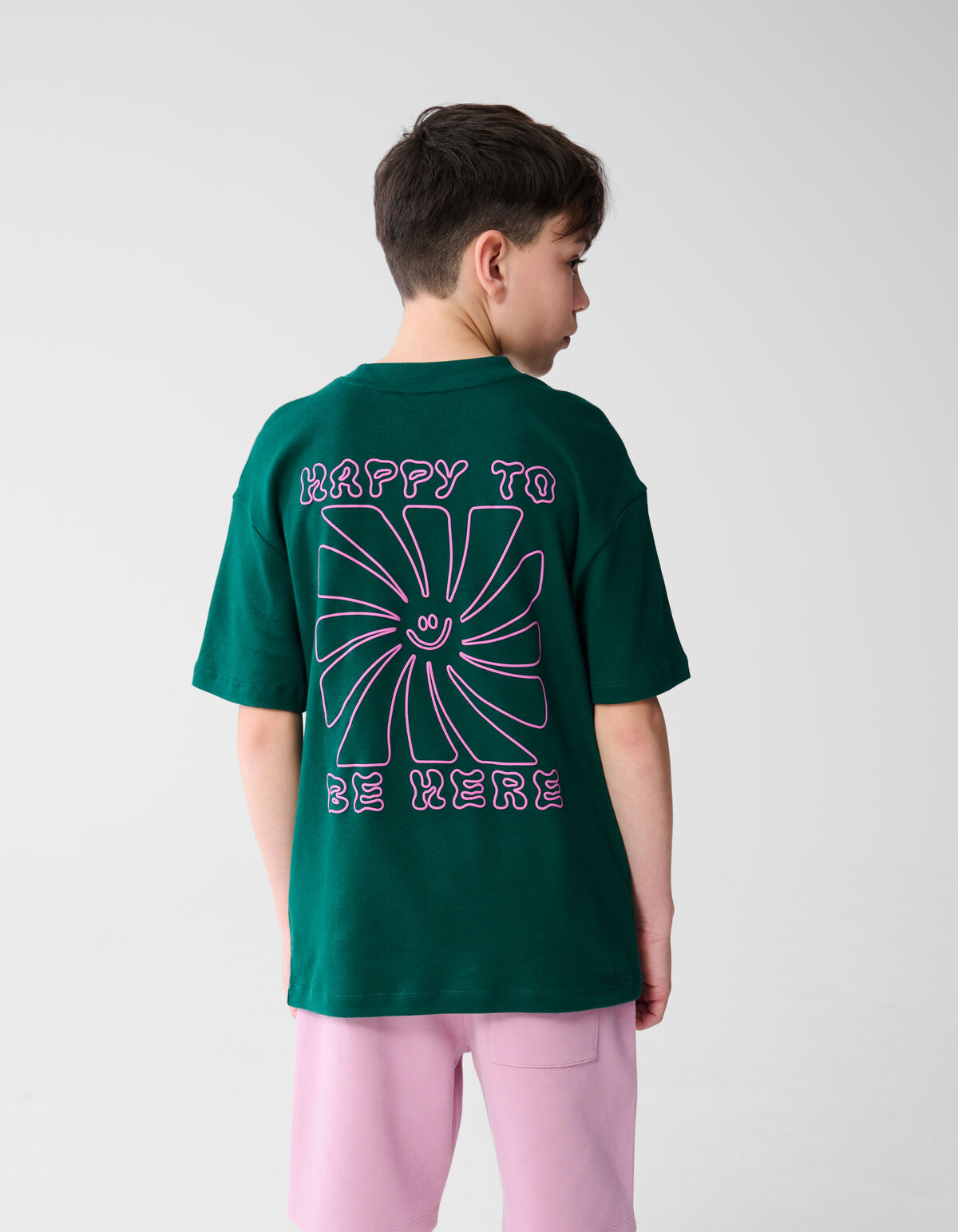 Happy Artwork T-shirt Donkergroen SHOEBY BOYS