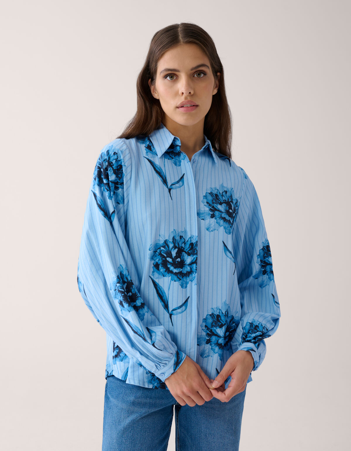 Printed Pinstripe Blouse Blauw By Mieke SHOEBY WOMEN