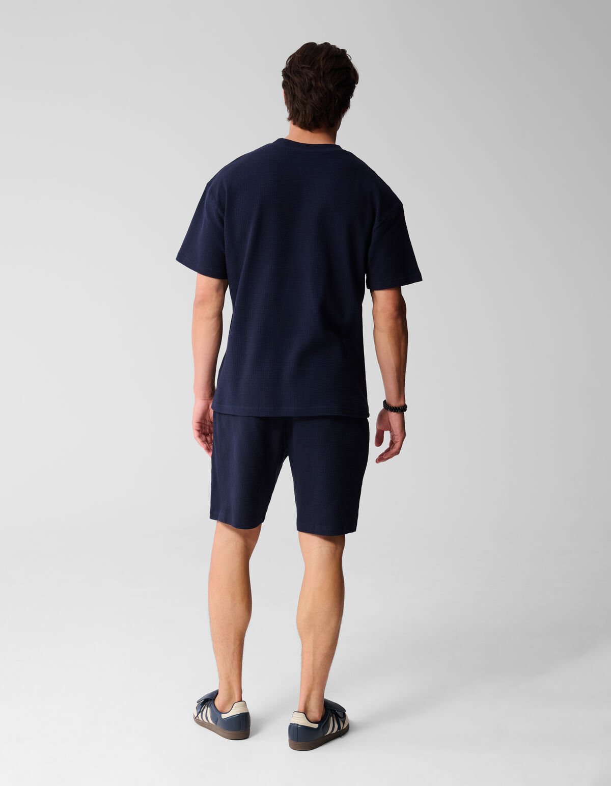 Waffle Structuur T-shirt Donkerblauw SHOEBY MEN