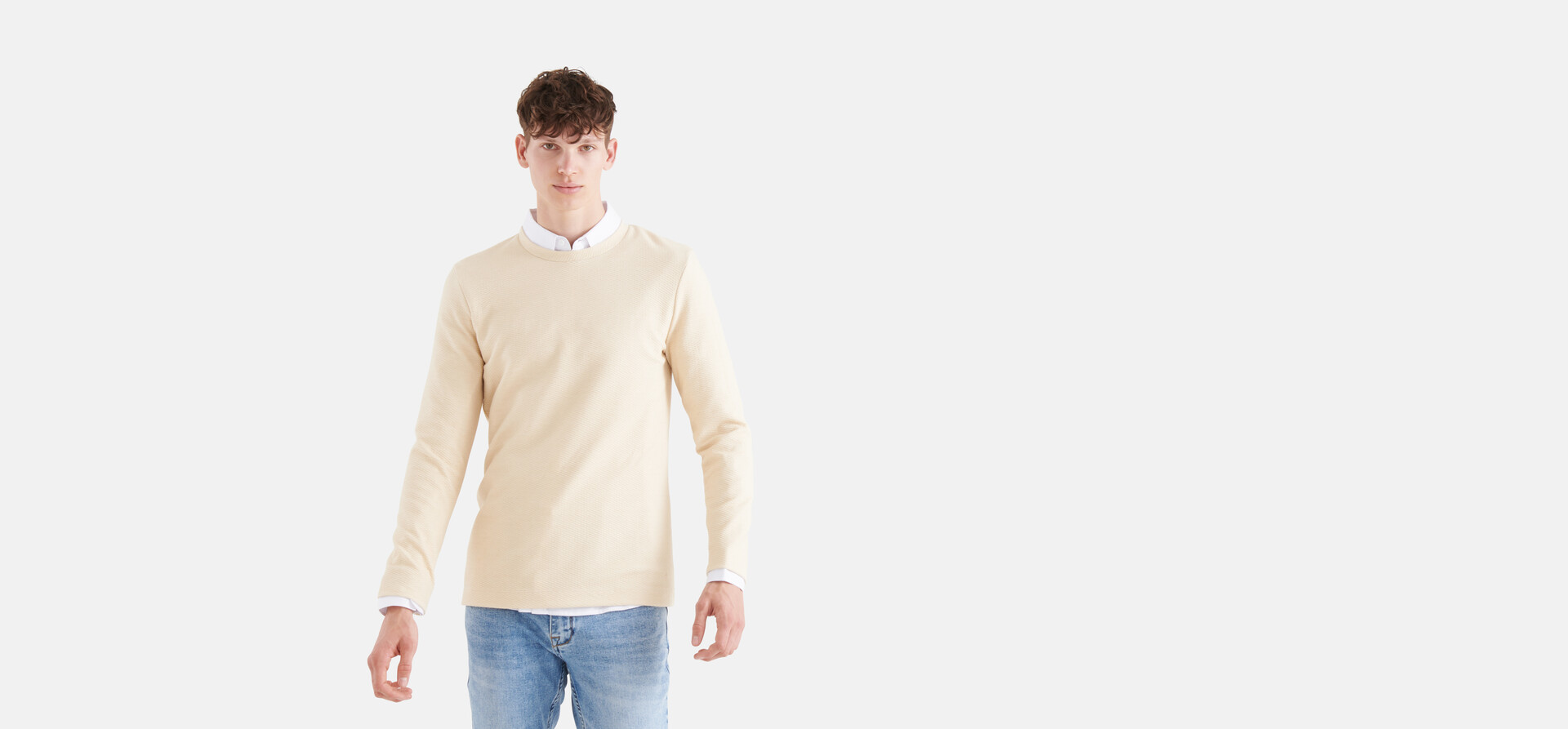 Structuur T-shirt Gebroken Wit SHOEBY MEN