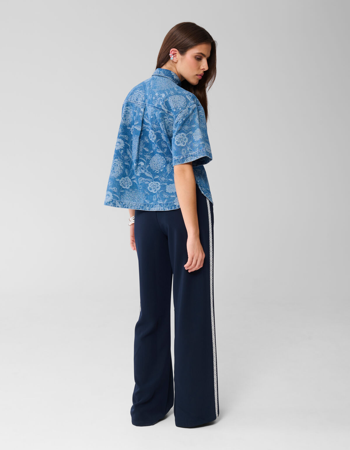 Oversized Flower Denim Blouse Blauw SHOEBY WOMEN