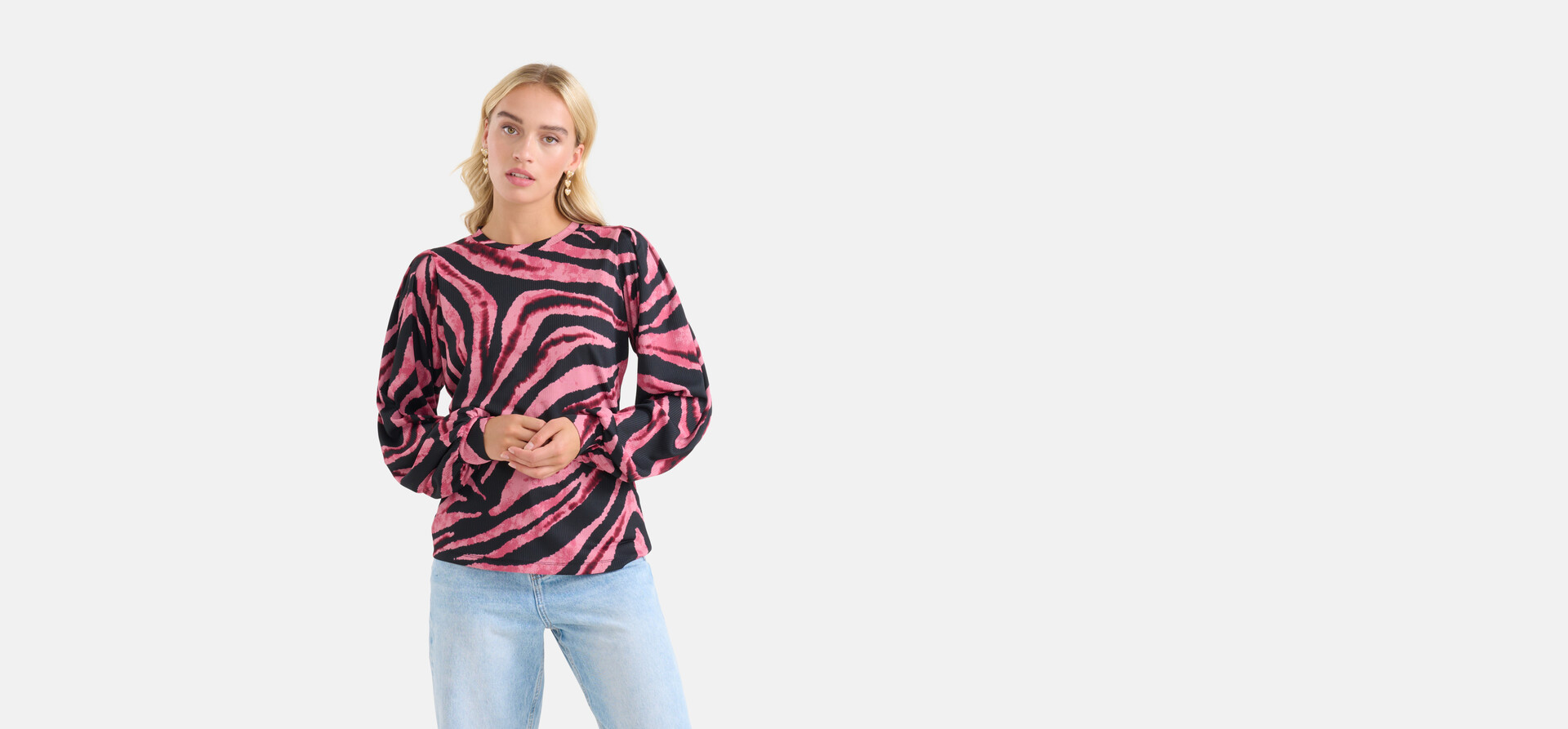 Printed Rib Longsleeve Roze SHOEBY WOMEN