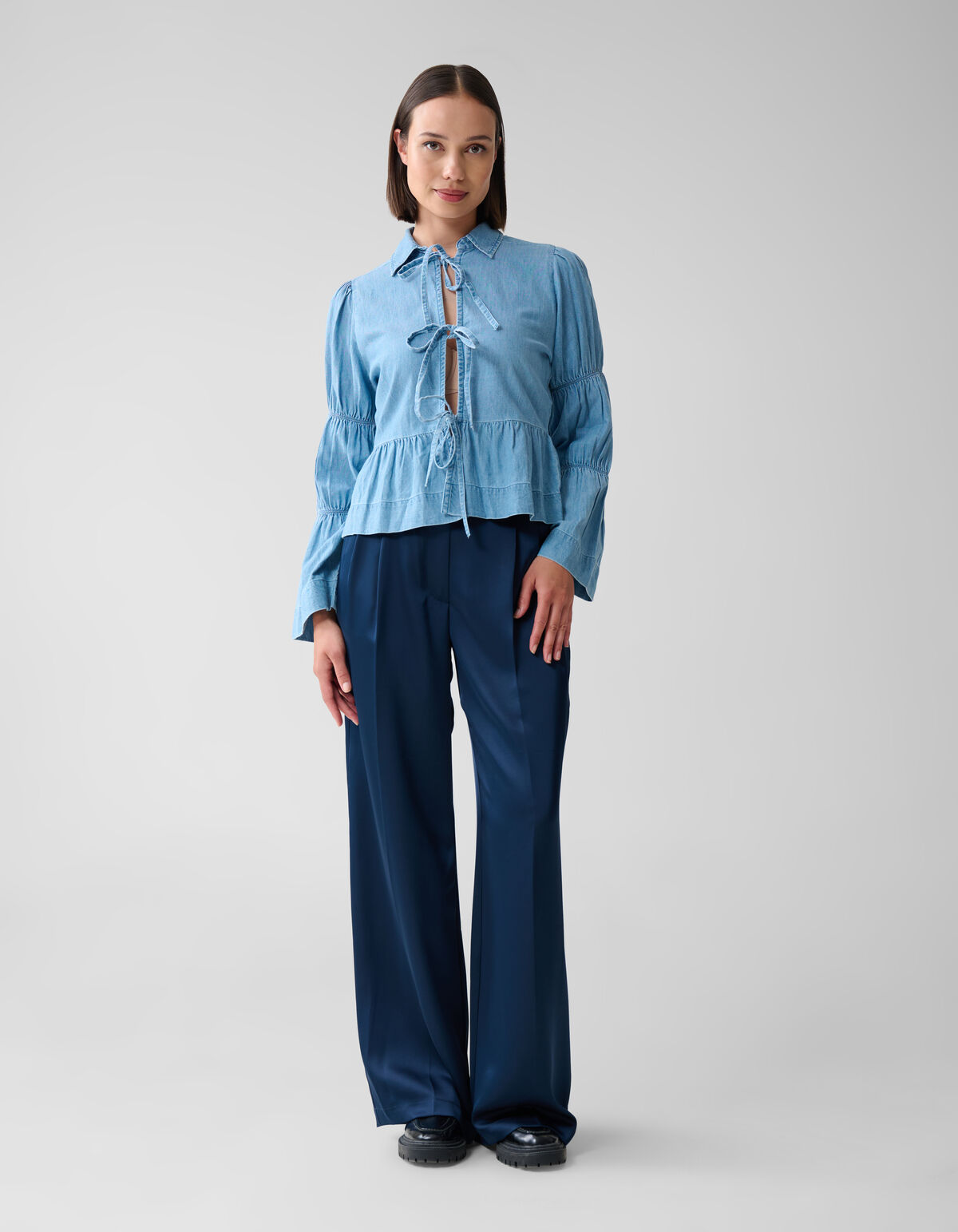 Denim Bow Blouse Blauw SHOEBY WOMEN