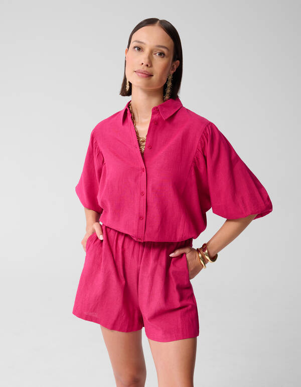 Linnen Puff Blouse Roze SHOEBY WOMEN