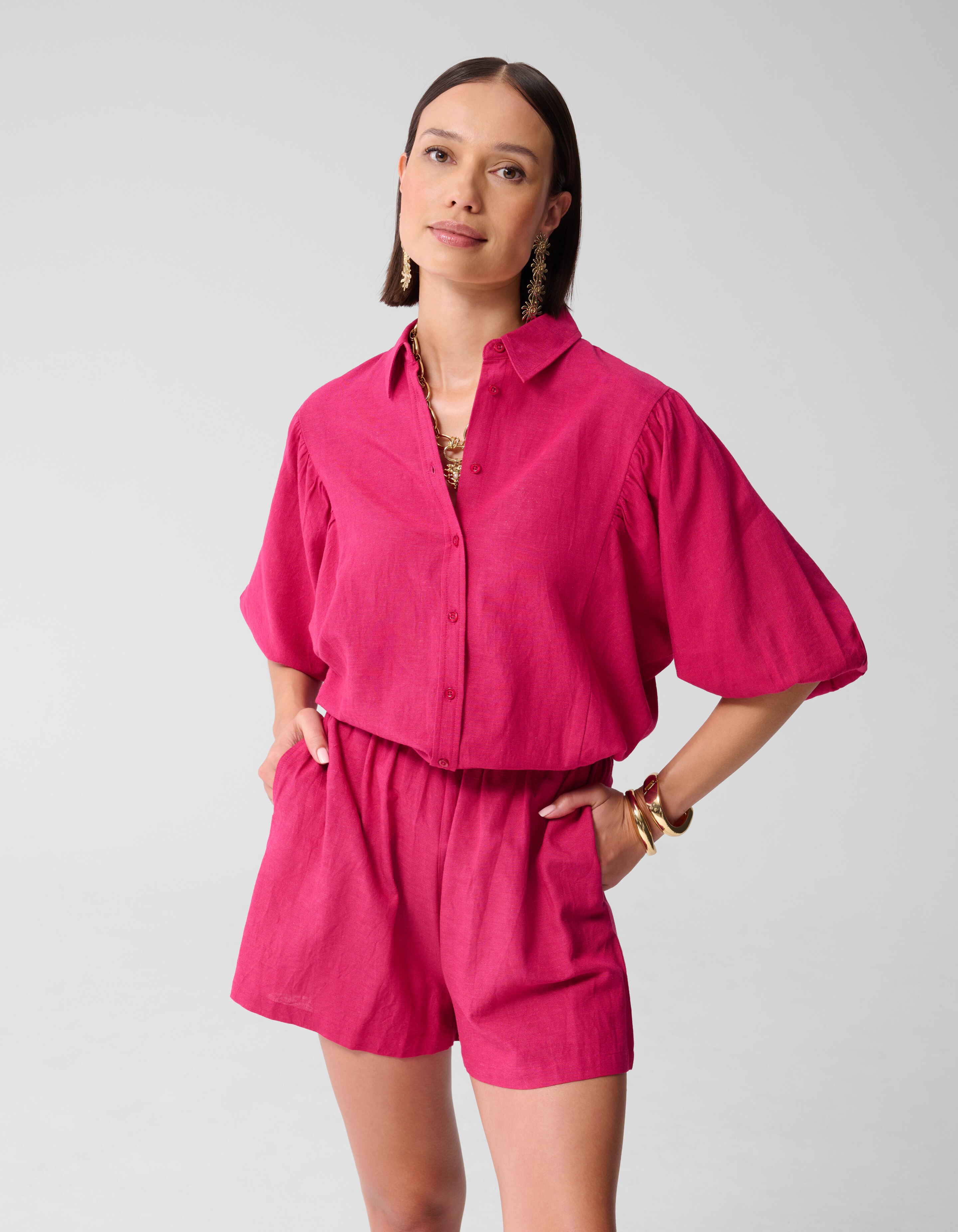 Linnen Puff Blouse Roze SHOEBY WOMEN