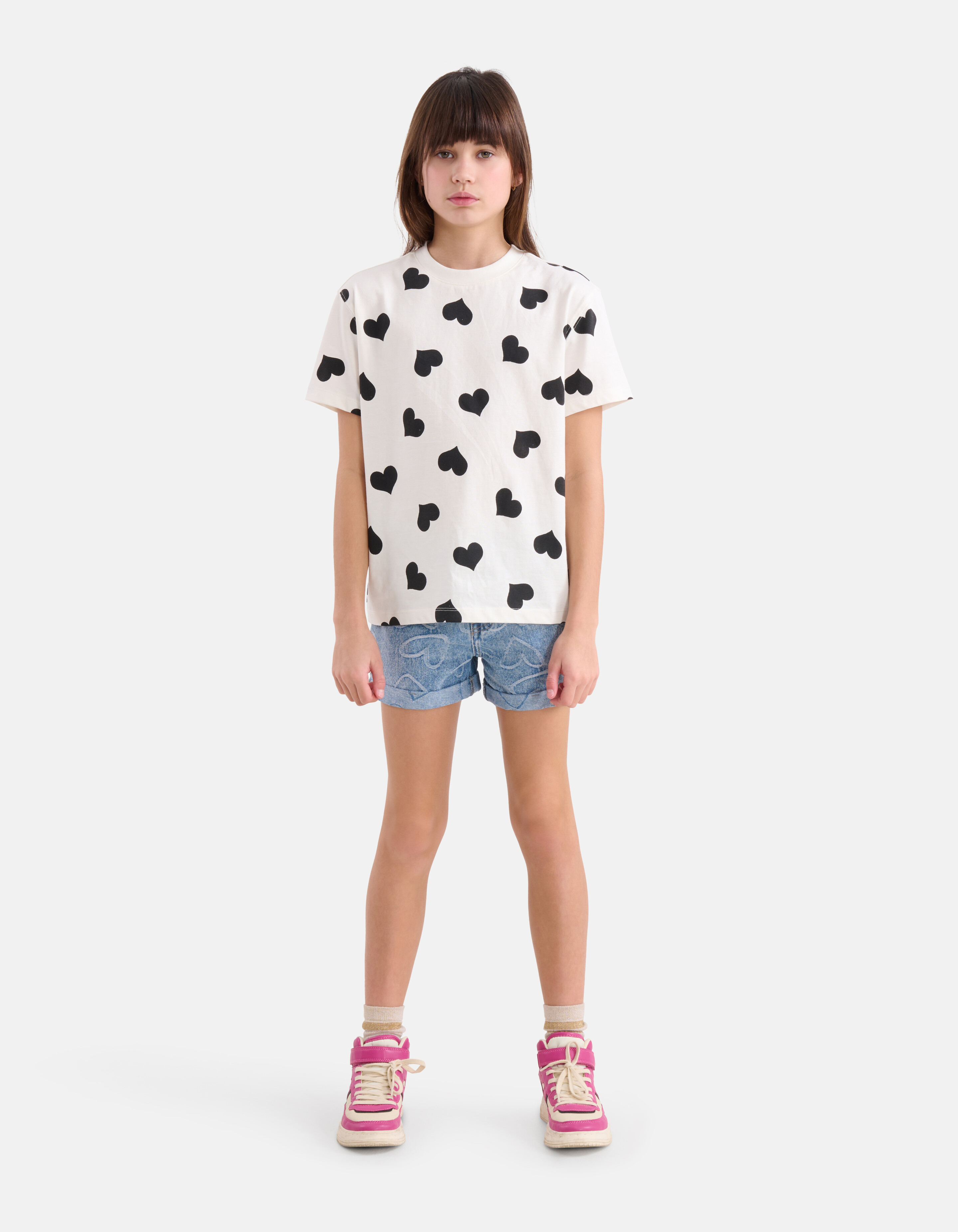 Oversized Hartjes Print T-shirt Wit SHOEBY GIRLS