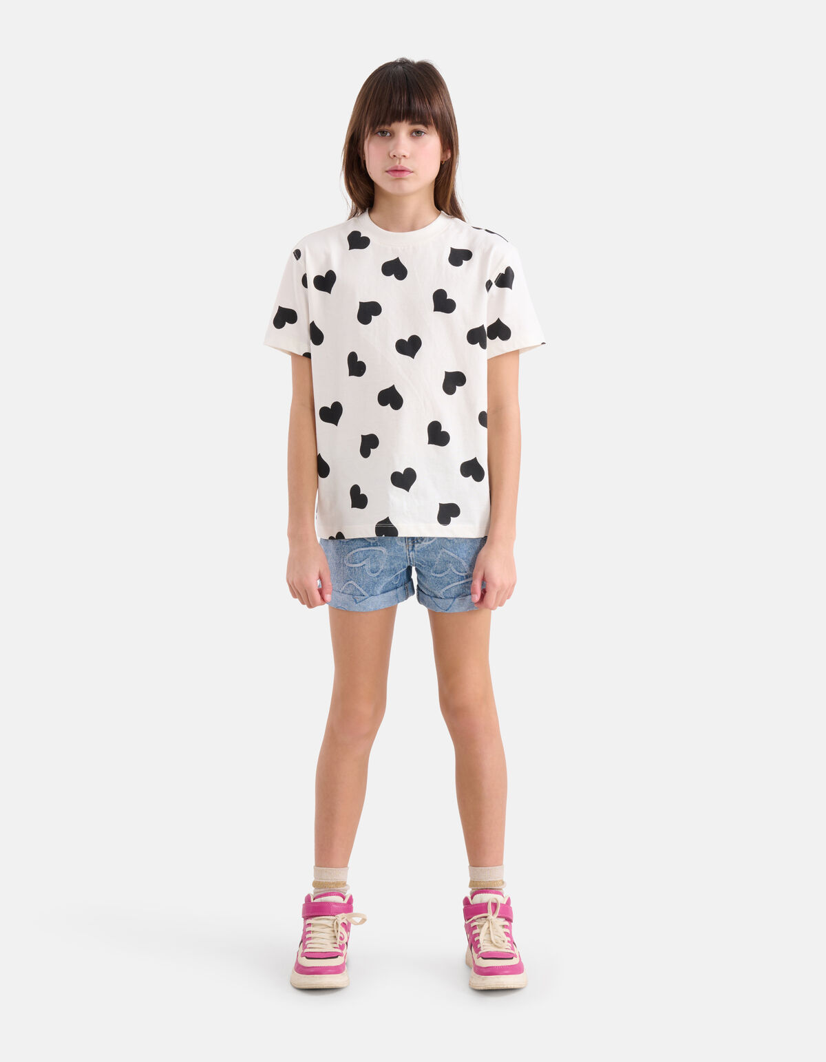 Oversized Hartjes Print T-shirt Wit SHOEBY GIRLS