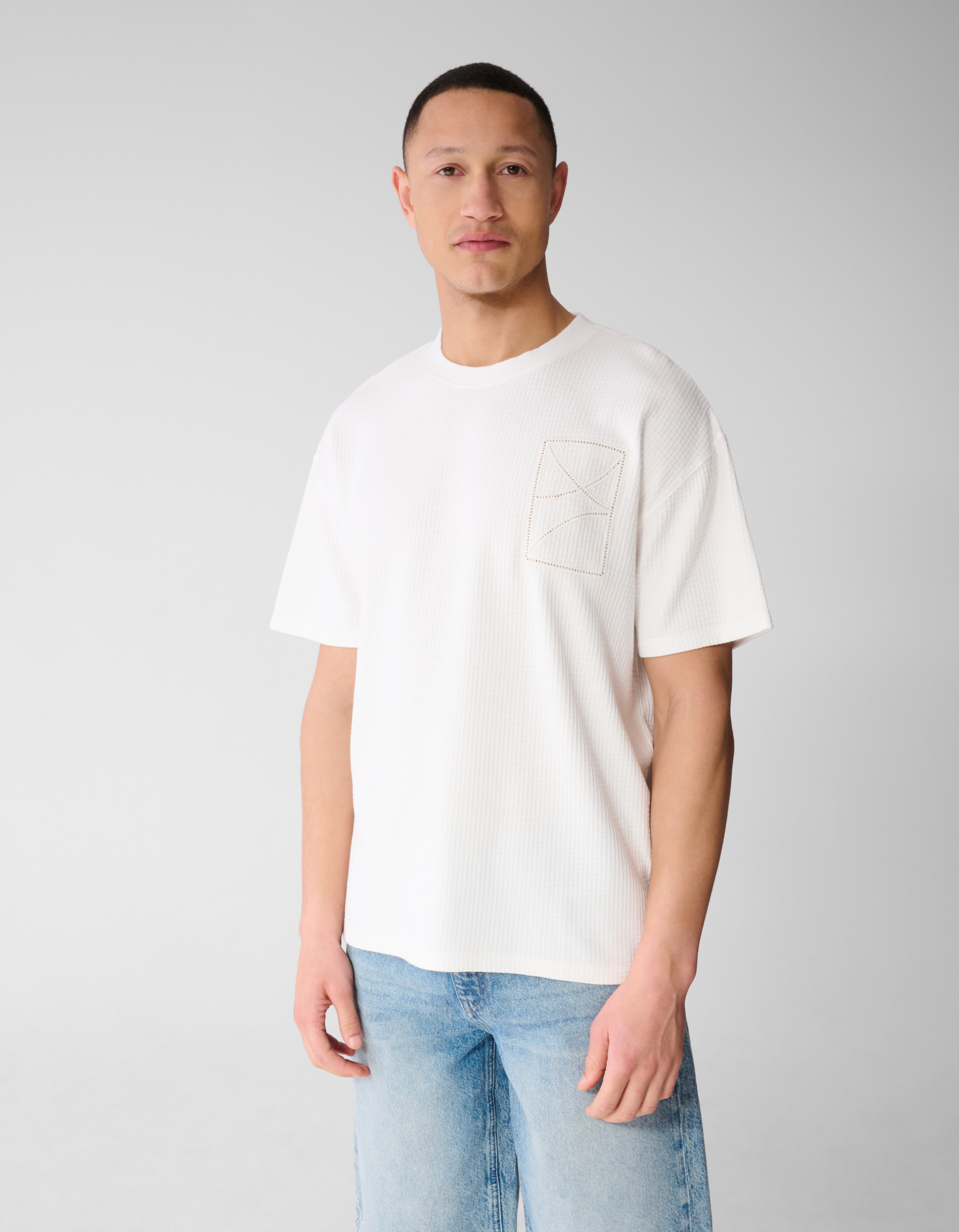 Waffle Embroidery T-shirt Wit SHOEBY MEN