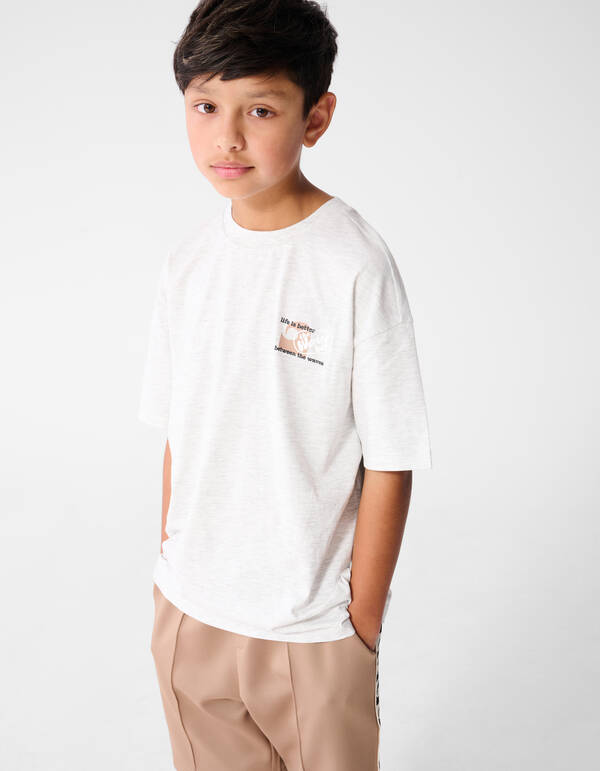 Oversized Waves Artwork T-shirt Lichtgrijs SHOEBY BOYS