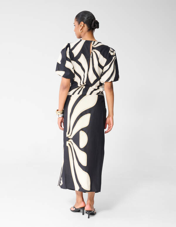 Printed Puff Top Zwart SHOEBY WOMEN