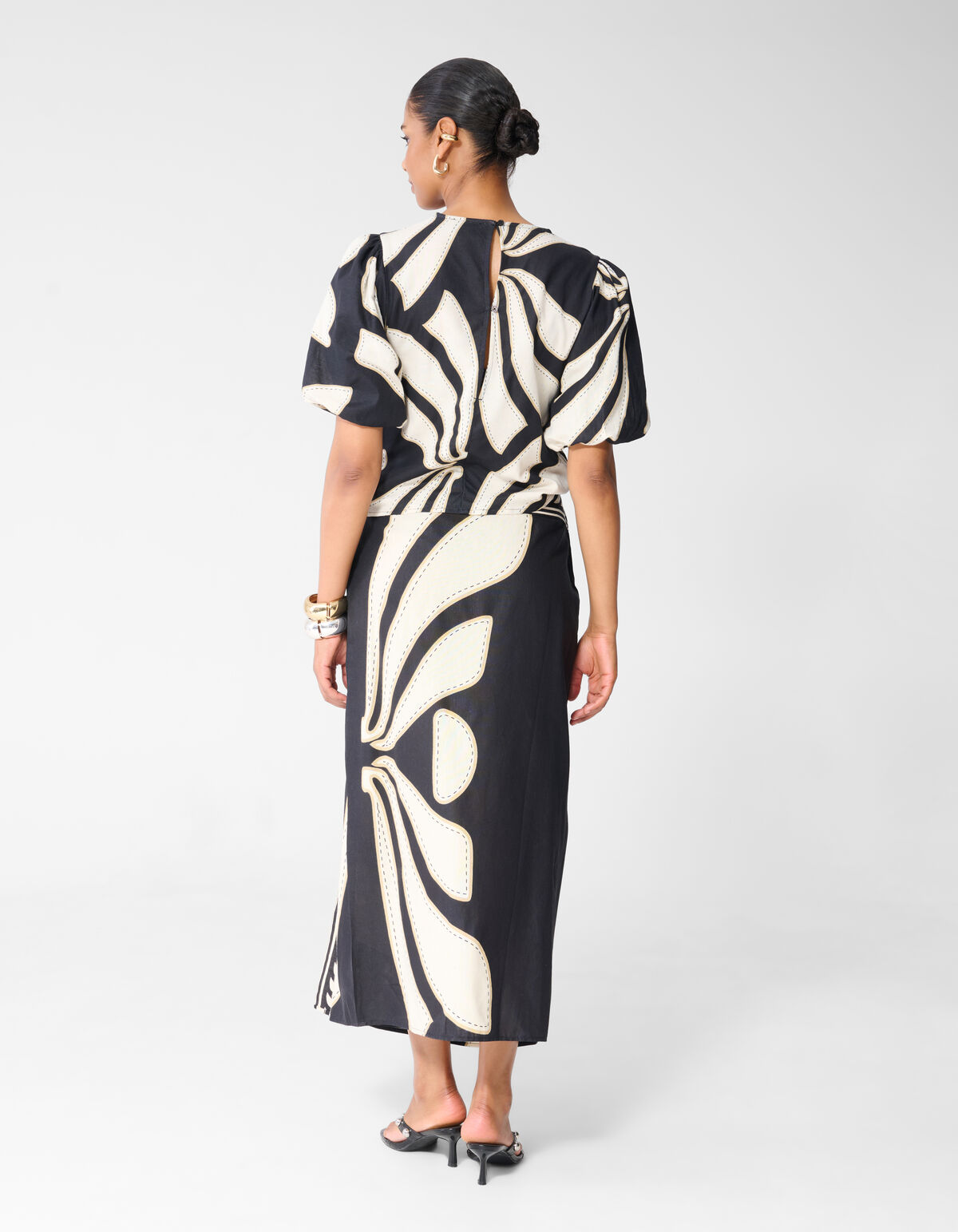 Printed Puff Top Zwart SHOEBY WOMEN