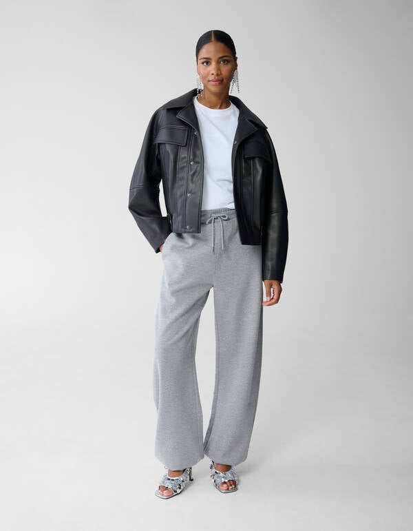Oversized Vegan Leren Jack Zwart By Fred SHOEBY WOMEN
