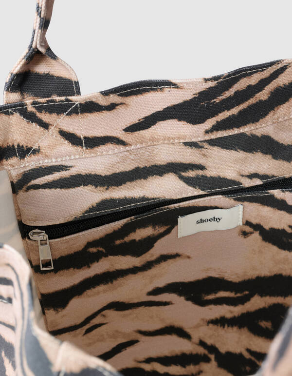 Tijgerprint Embroidery Shopper Bruin SHOEBY ACCESSOIRES