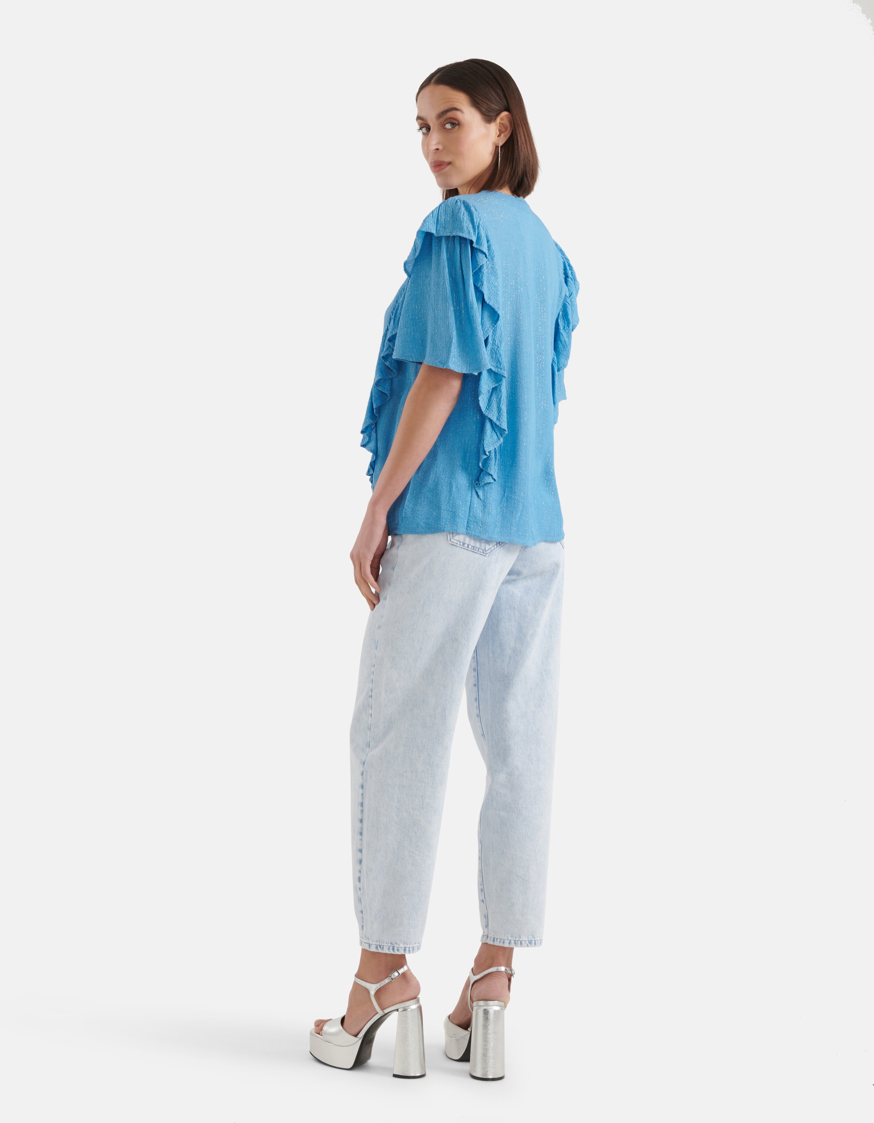 Ruffle Lurex Top Blauw SHOEBY WOMEN