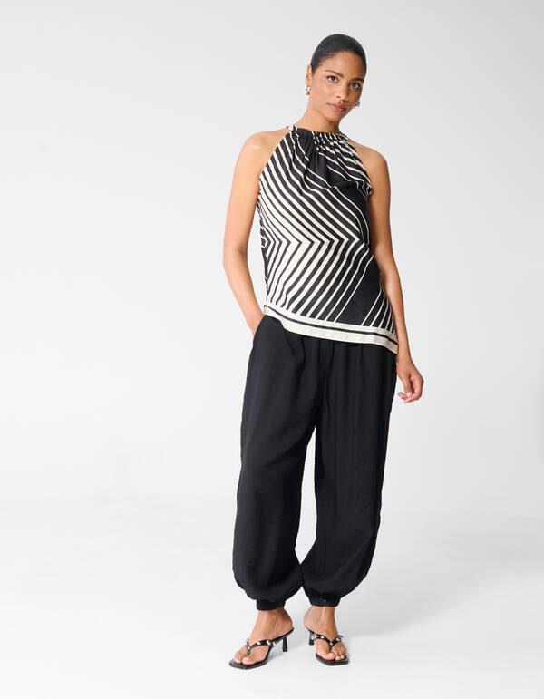 Graphic Halter Top Zwart/Wit SHOEBY WOMEN