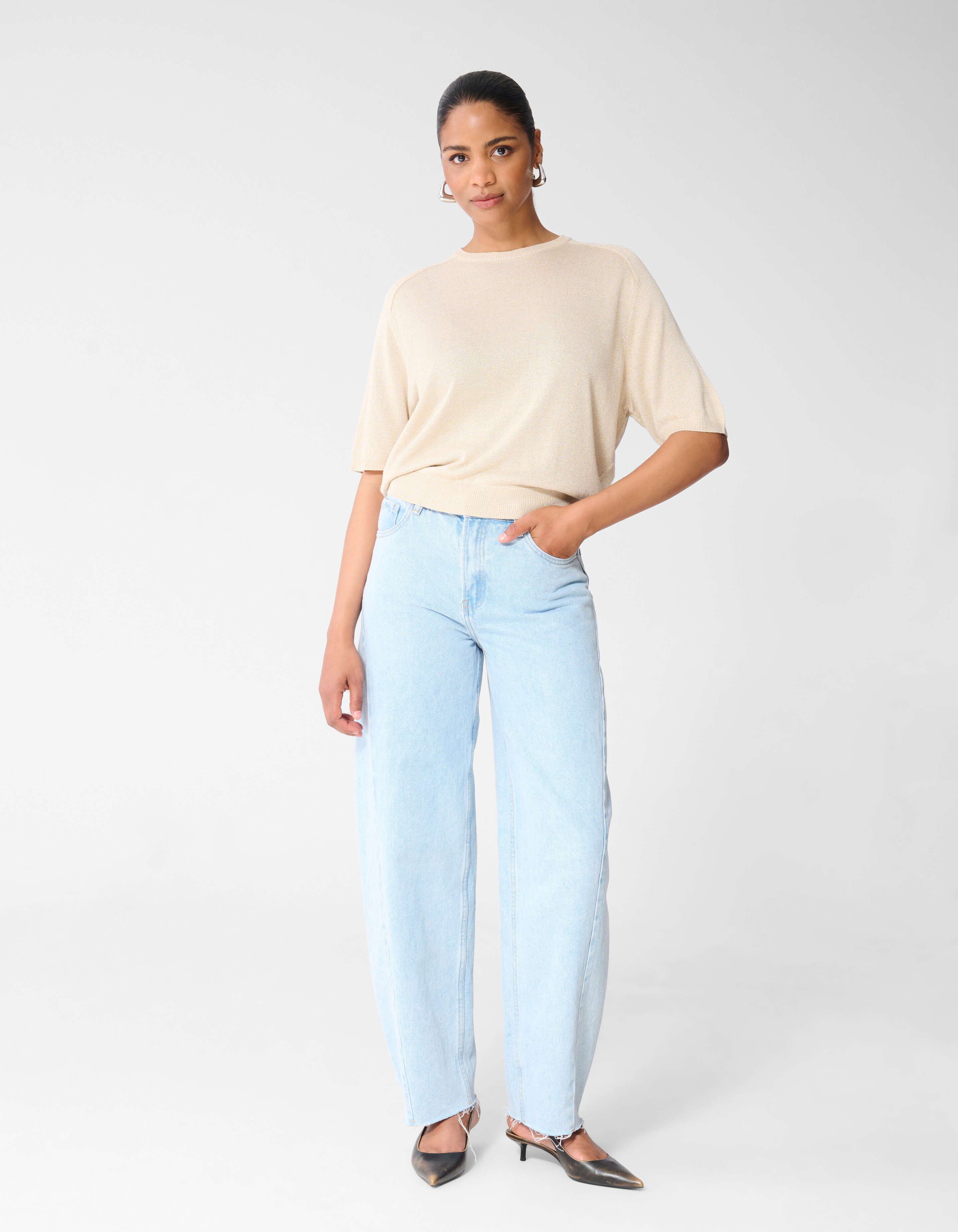 Short Sleeve Glitter Trui Zand SHOEBY WOMEN