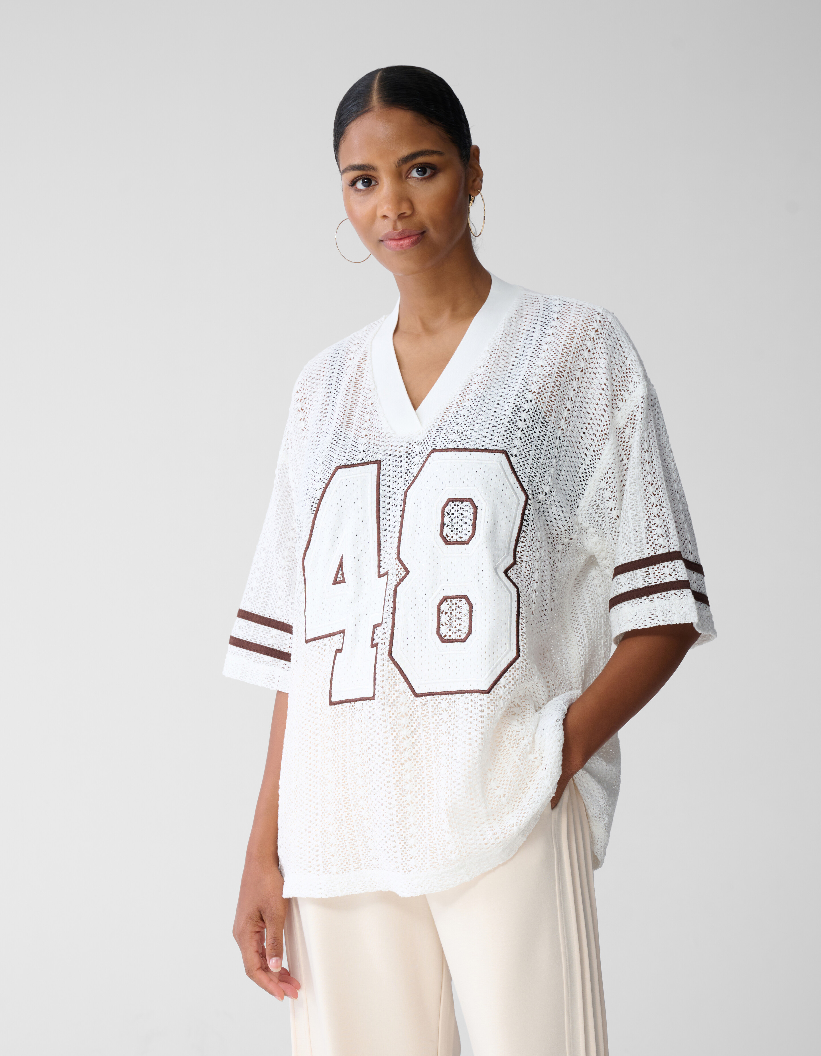 Oversized Baseball T-shirt Gebroken Wit By Fred SHOEBY WOMEN