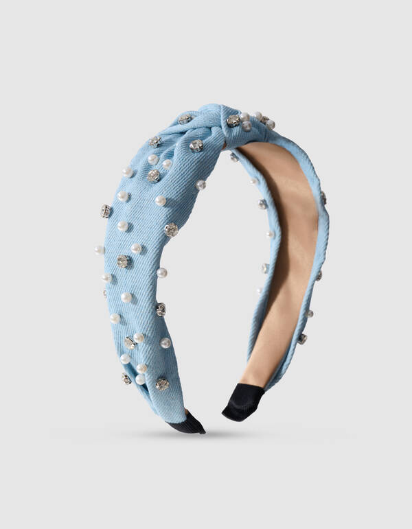 Embellished Denim Haarband Blauw SHOEBY ACCESSOIRES