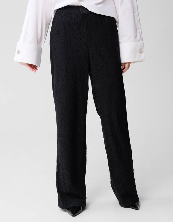 Kanten Wide Leg Broek Zwart SHOEBY WOMEN
