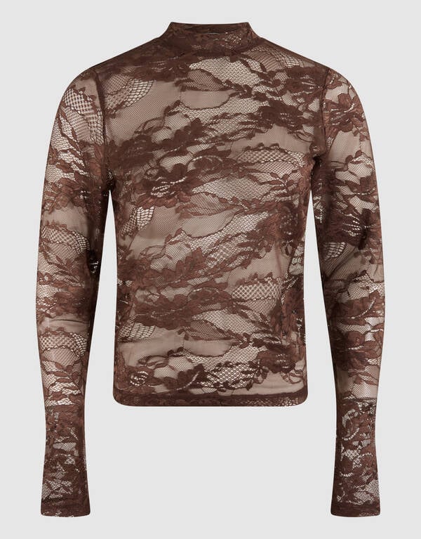 Flower Kanten Top Donkerbruin SHOEBY WOMEN