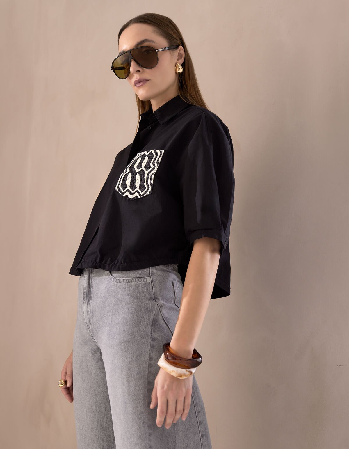 Oversized Embroiery Blouse Zwart By Mieke SHOEBY WOMEN