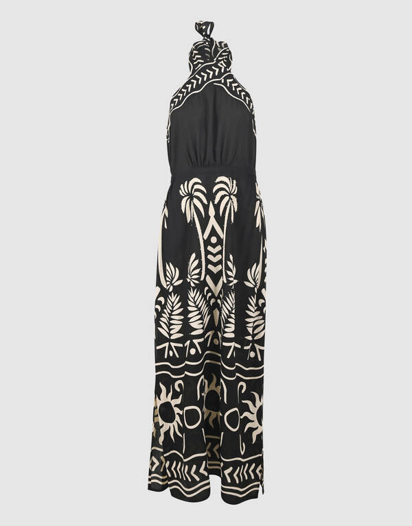 Printed Maxi Halter Jurk Zwart SHOEBY WOMEN