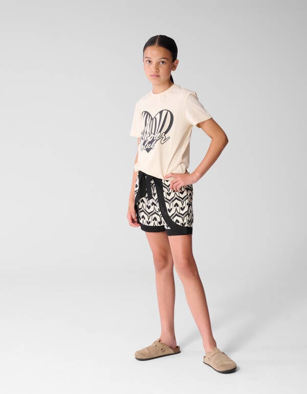 Heart Print Skort Gebroken Wit/Zwart SHOEBY GIRLS