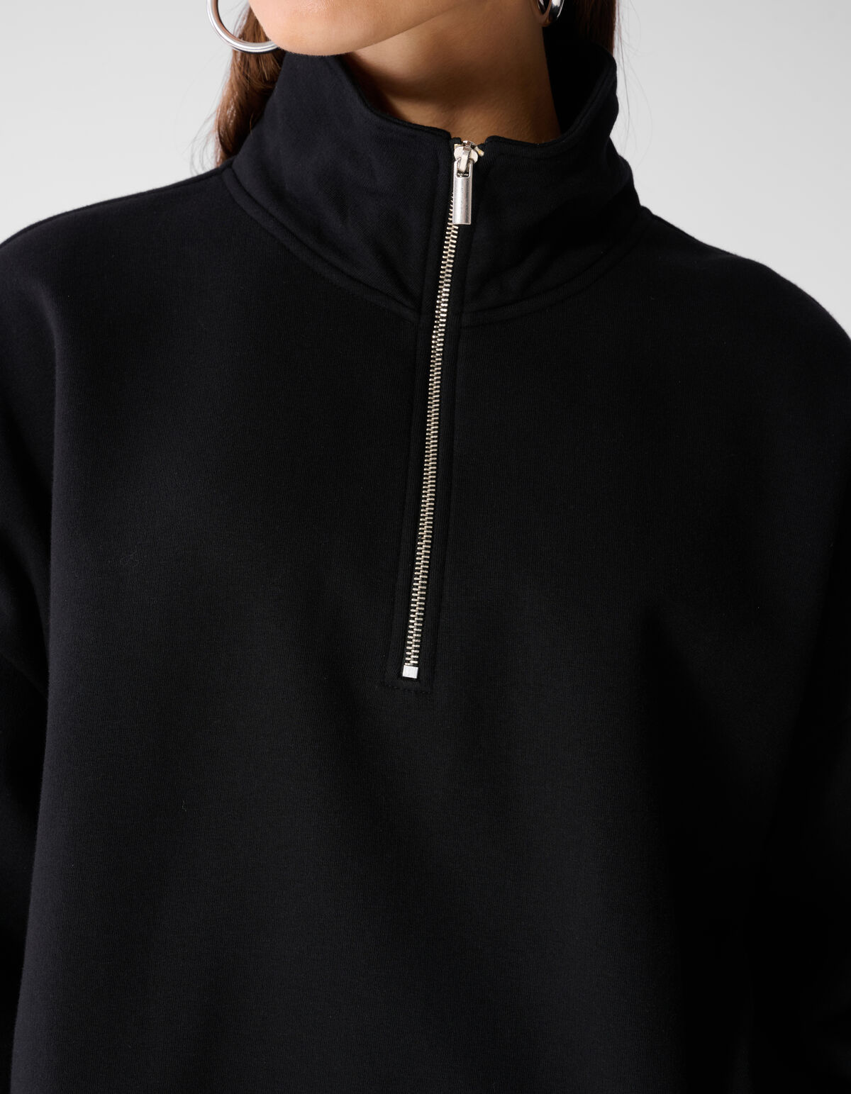 Oversized Zipper Sweater Zwart SHOEBY WOMEN