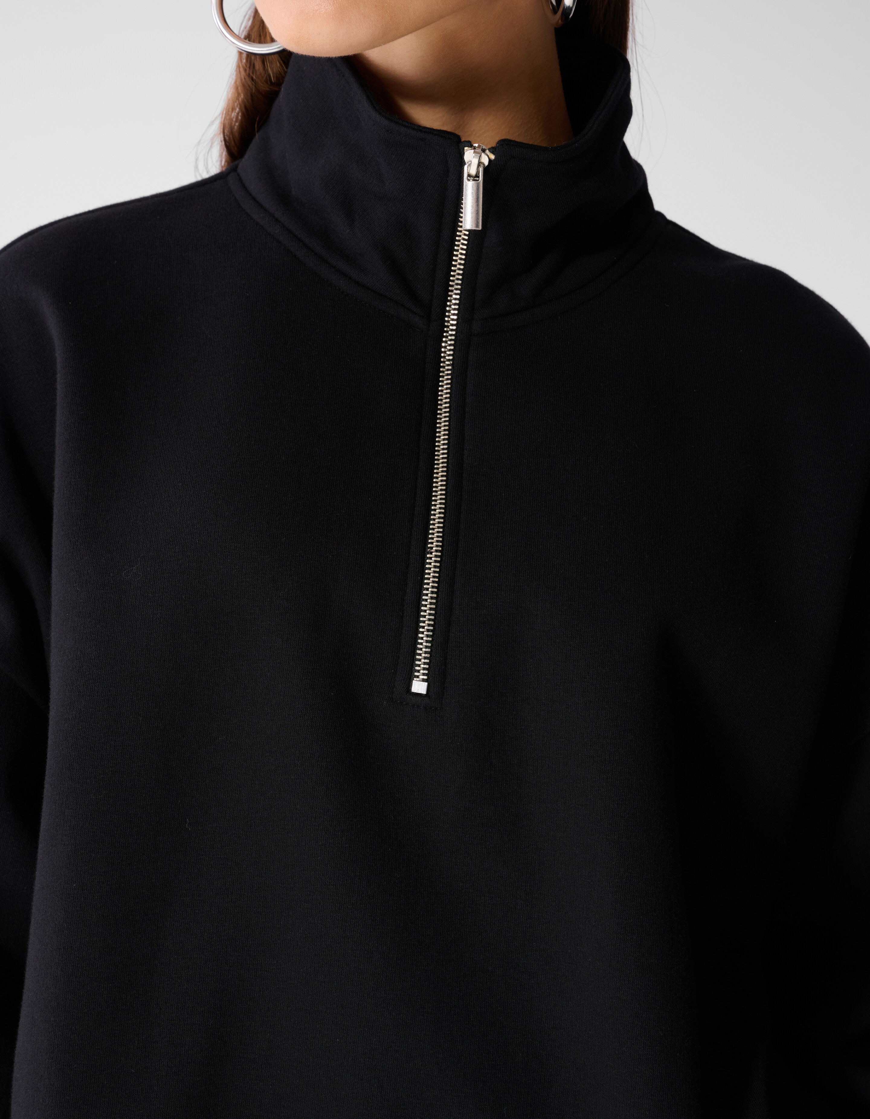 Oversized Zipper Sweater Zwart SHOEBY WOMEN