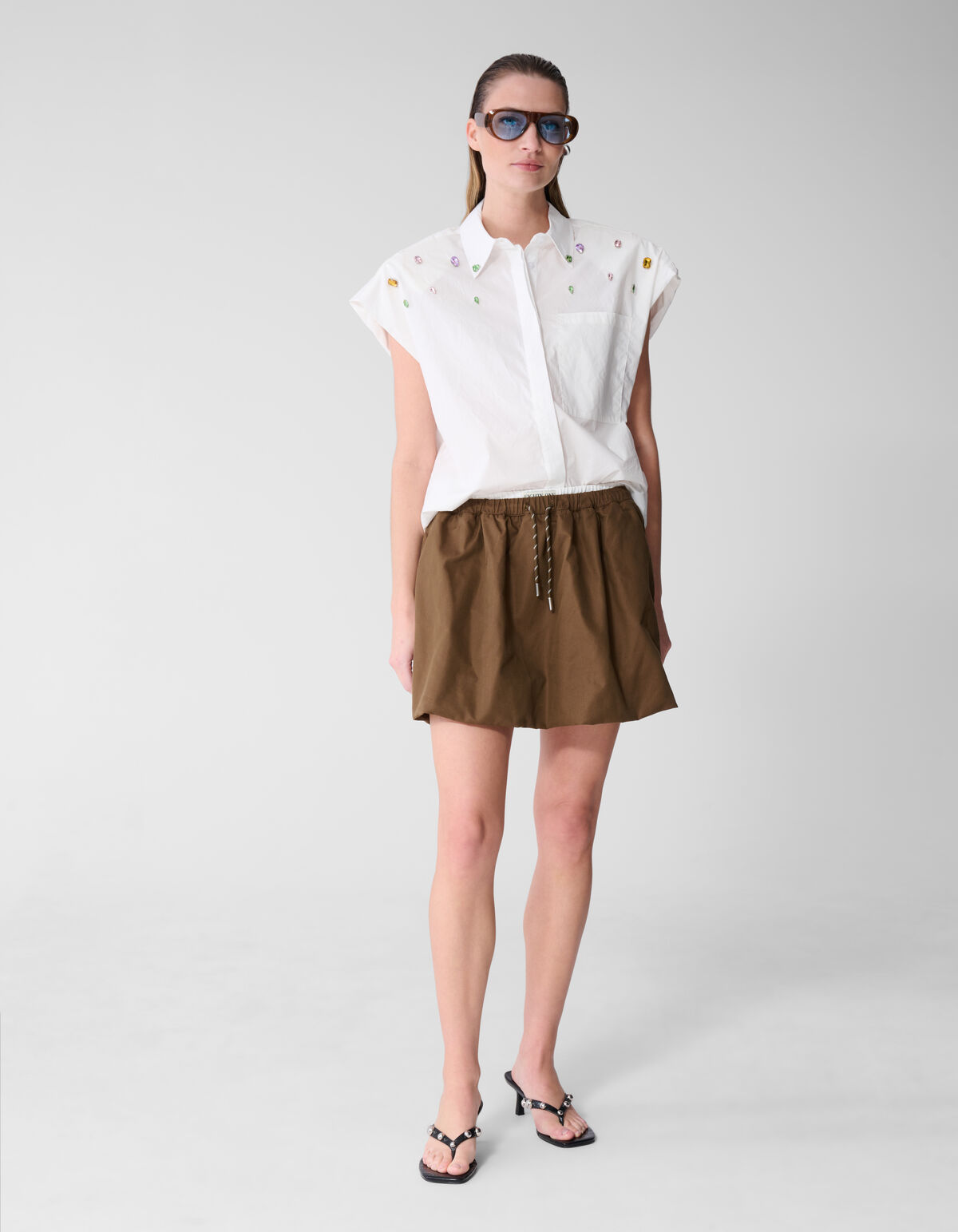 Strass Poplin Blouse Wit SHOEBY WOMEN