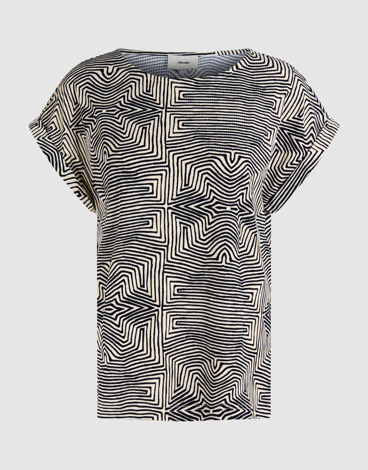 Printed Jersey Rib Top Zwart/Wit SHOEBY WOMEN
