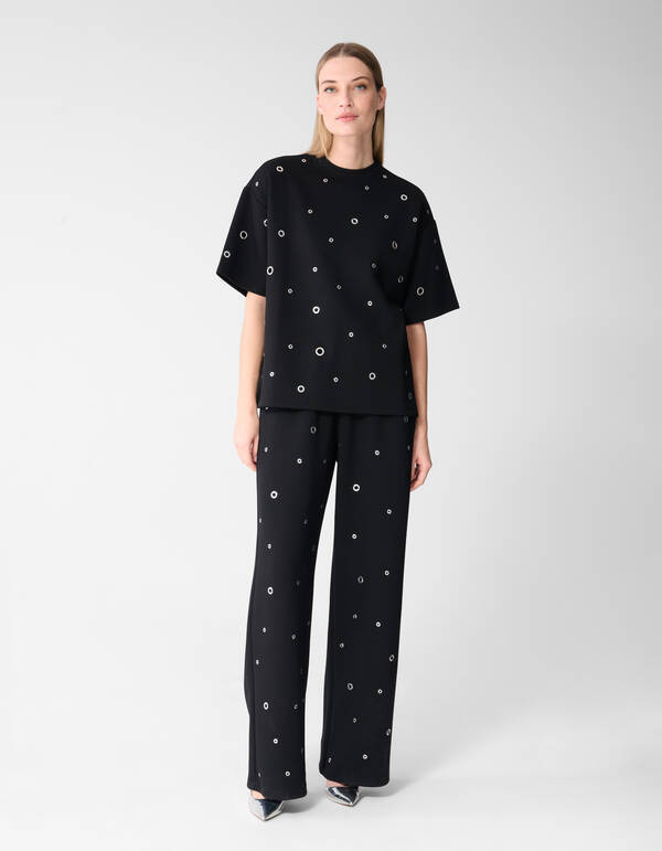 Oversized Eyelet Sweat T-shirt Zwart SHOEBY WOMEN