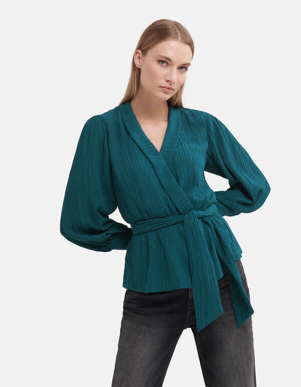 Crinkle Blouse Blauw By Fred SHOEBY WOMEN