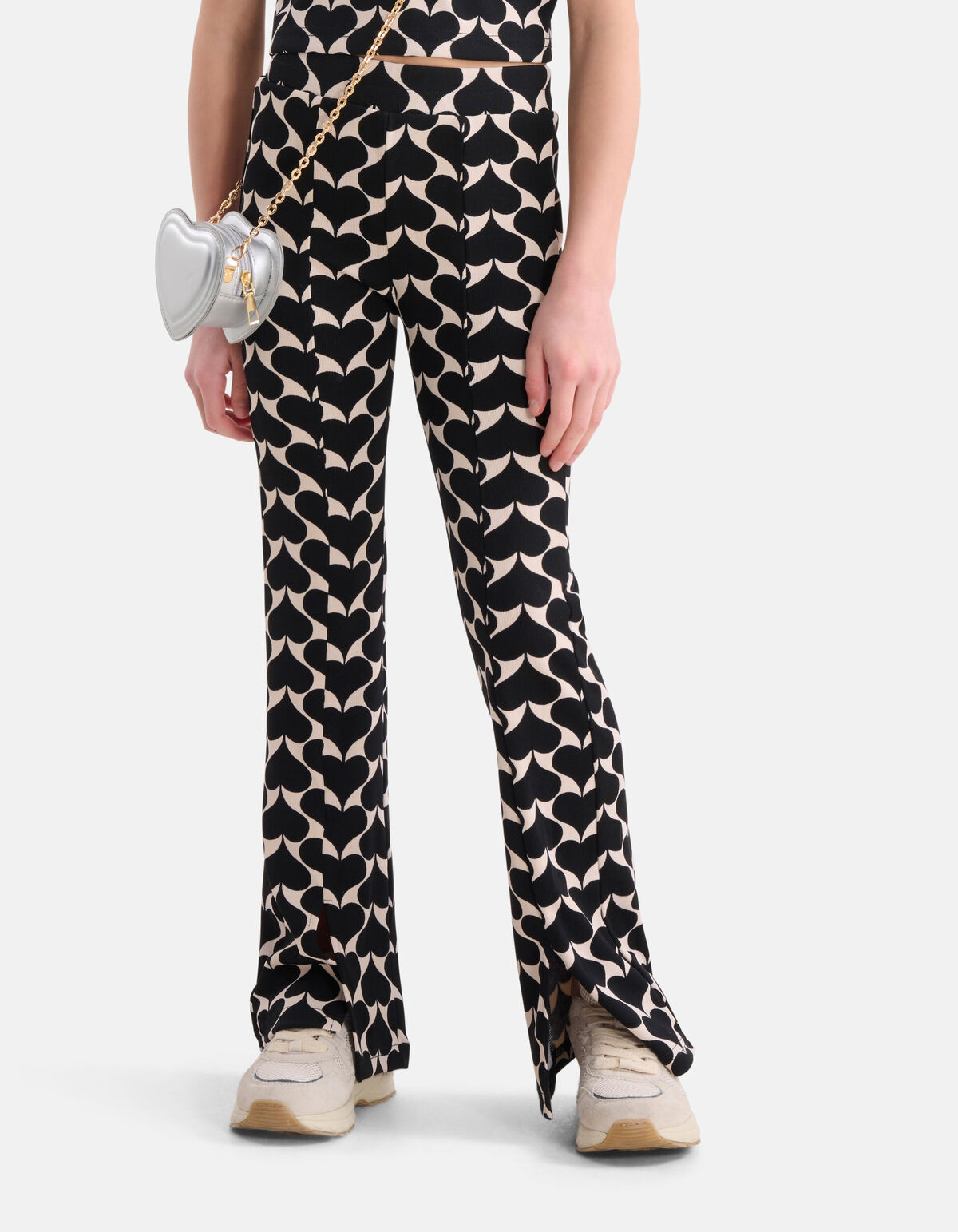 Printed Heart Split Flair Broek Zwart SHOEBY GIRLS