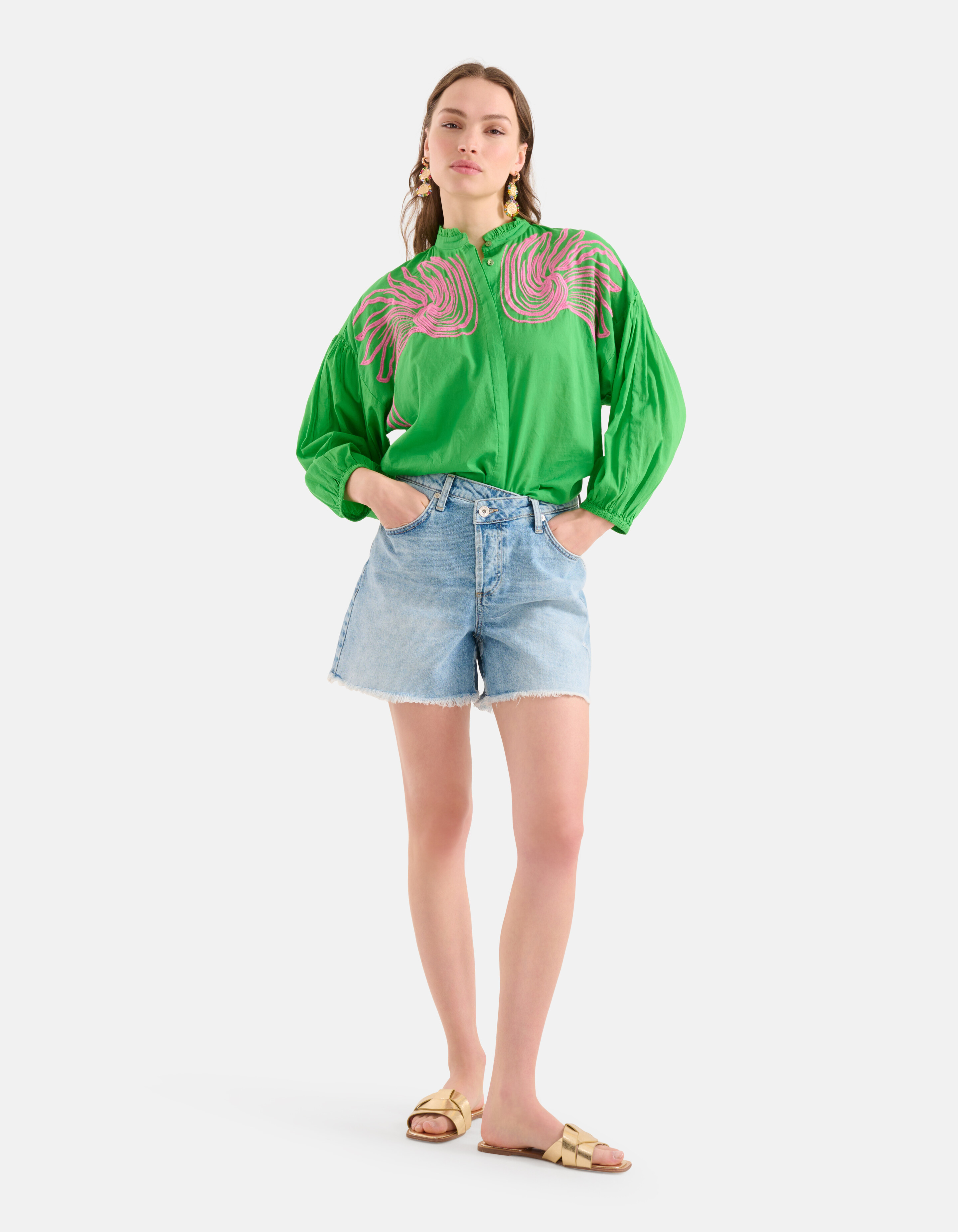 Embroidery Blouse Groen SHOEBY WOMEN