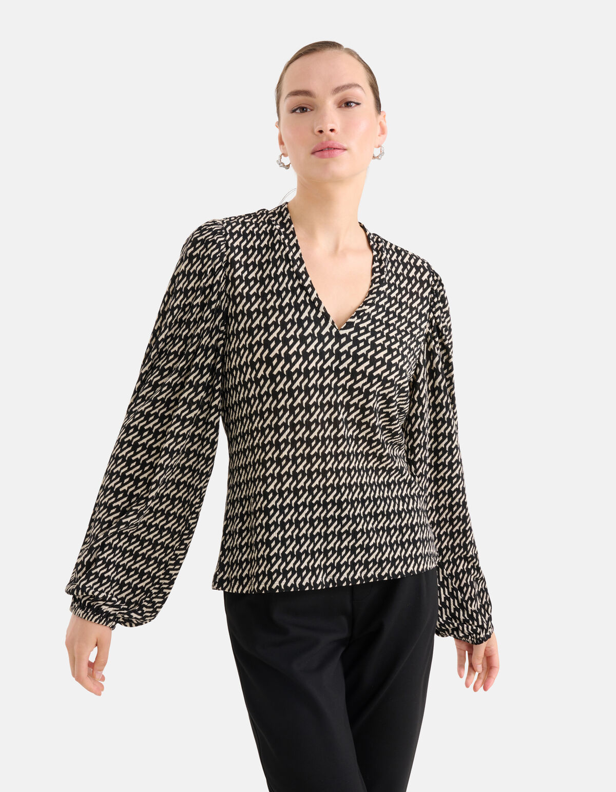 Grafische Crinkle Top Zwart SHOEBY WOMEN