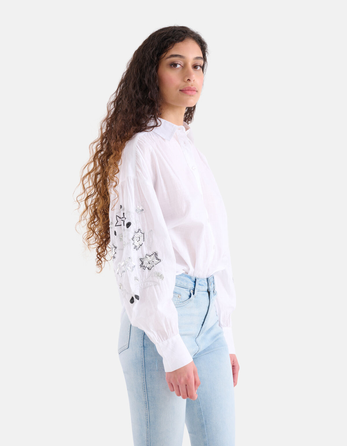 Embroidery Pailletten Blouse Wit SHOEBY WOMEN