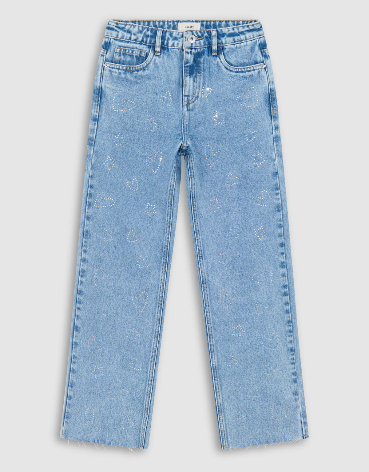 Strass Star/Heart Straight Fit Jeans Blauw SHOEBY GIRLS