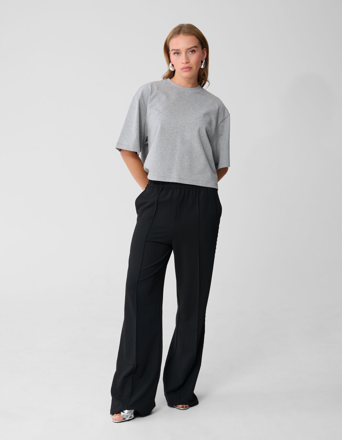 Cropped Boxy Fit T-shirt Lichtgrijs SHOEBY WOMEN